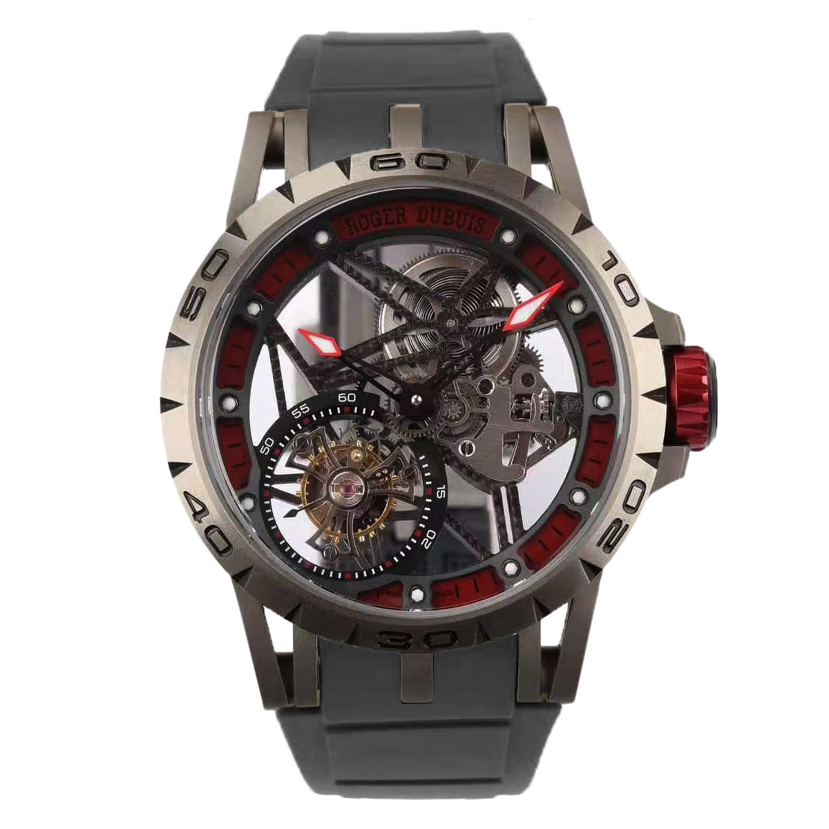 Excalibur Spider Skeleton Flying Tourbillon with Black Rubber Strap