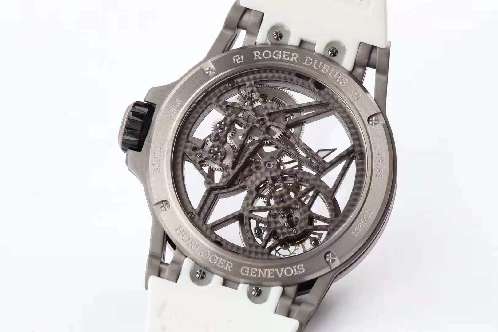 Excalibur Spider Skeleton Flying Tourbillon with White Rubber Strap