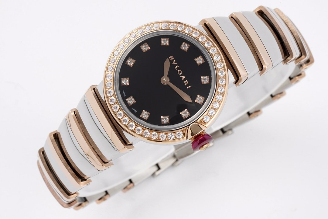 Lvcea Black Dial in Rose Gold/Steel with D1am0nd Bezel