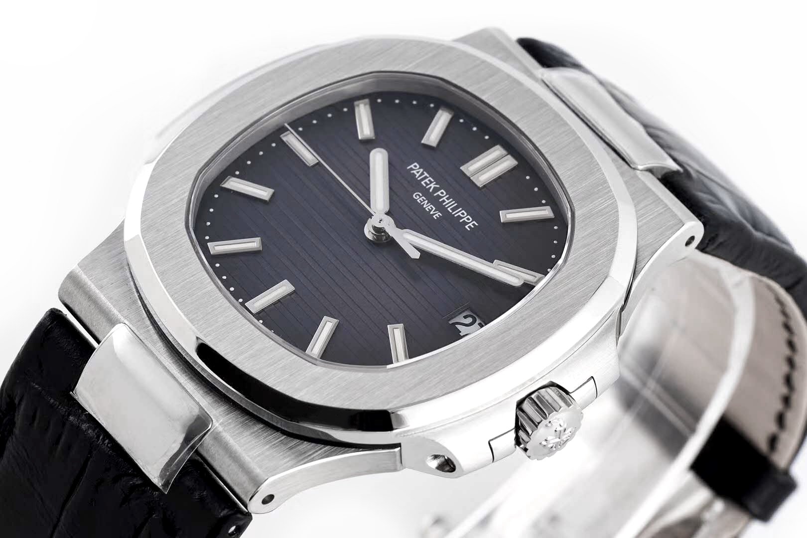 Nautilus Jumbo 5711 Grey Dial in Steel with Black Leather Strap