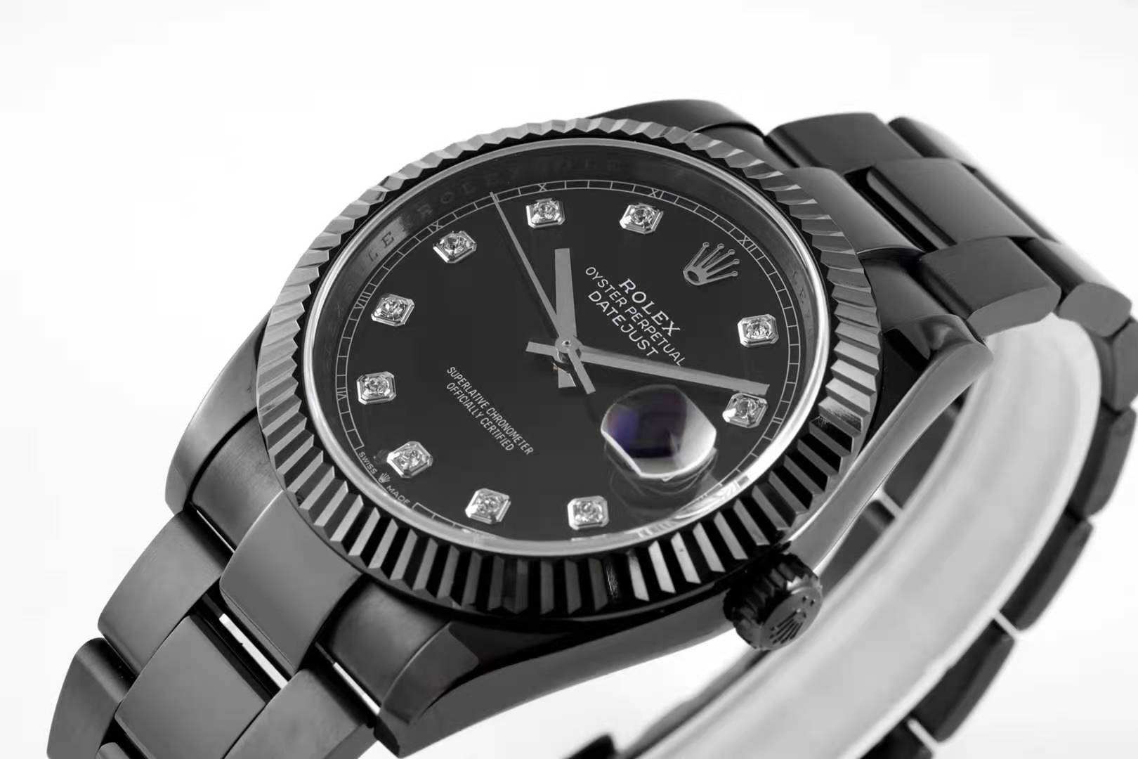 Datejust 41 Black Dial with D1am0nd Markers in PVD Black