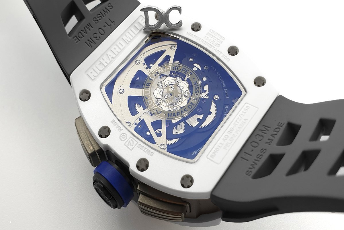 RM 011 Saint Tropez Polo Club White ATZ Ceramic and Titanium on Grey Rubber Strap