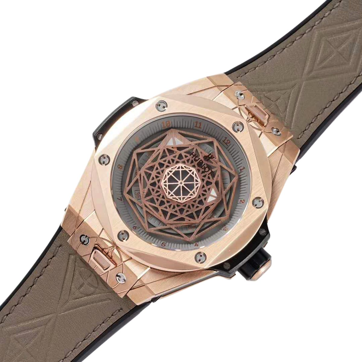 Big Bang Unico Sang Bleu in Rose Gold on Brown Leather Strap