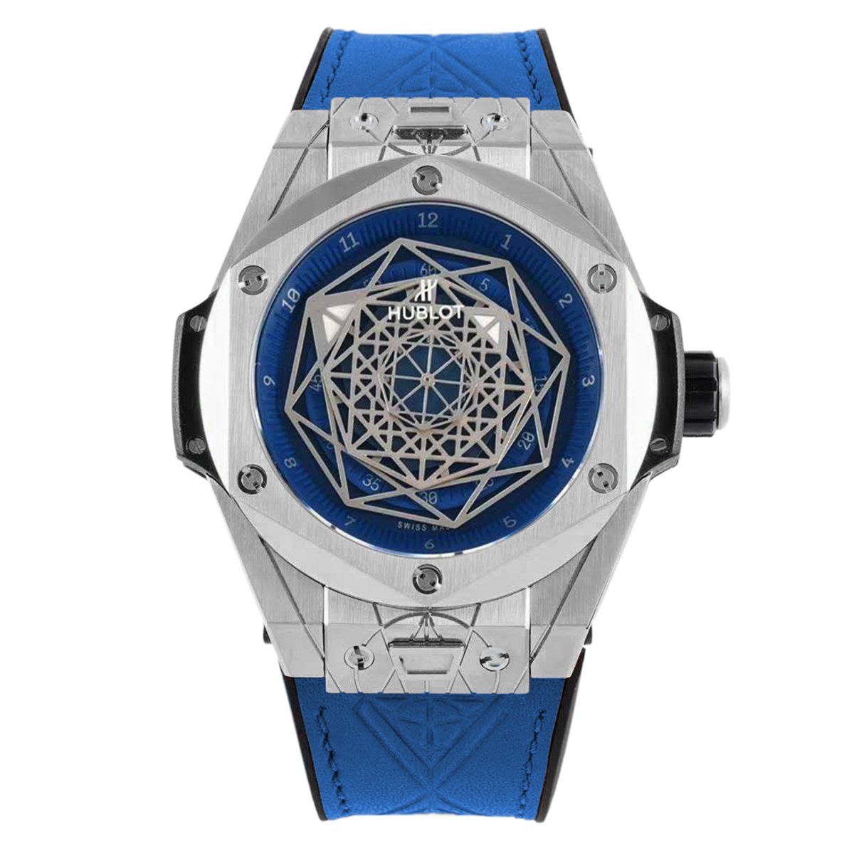 Big Bang Unico Sang Bleu in Steel on Blue Leather Strap