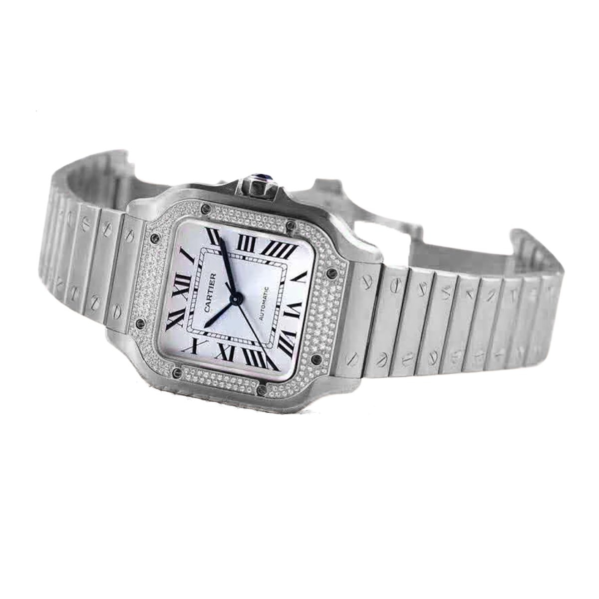 Santos de Ca*t1er White Dial with D1am0nd Bezel in Steel