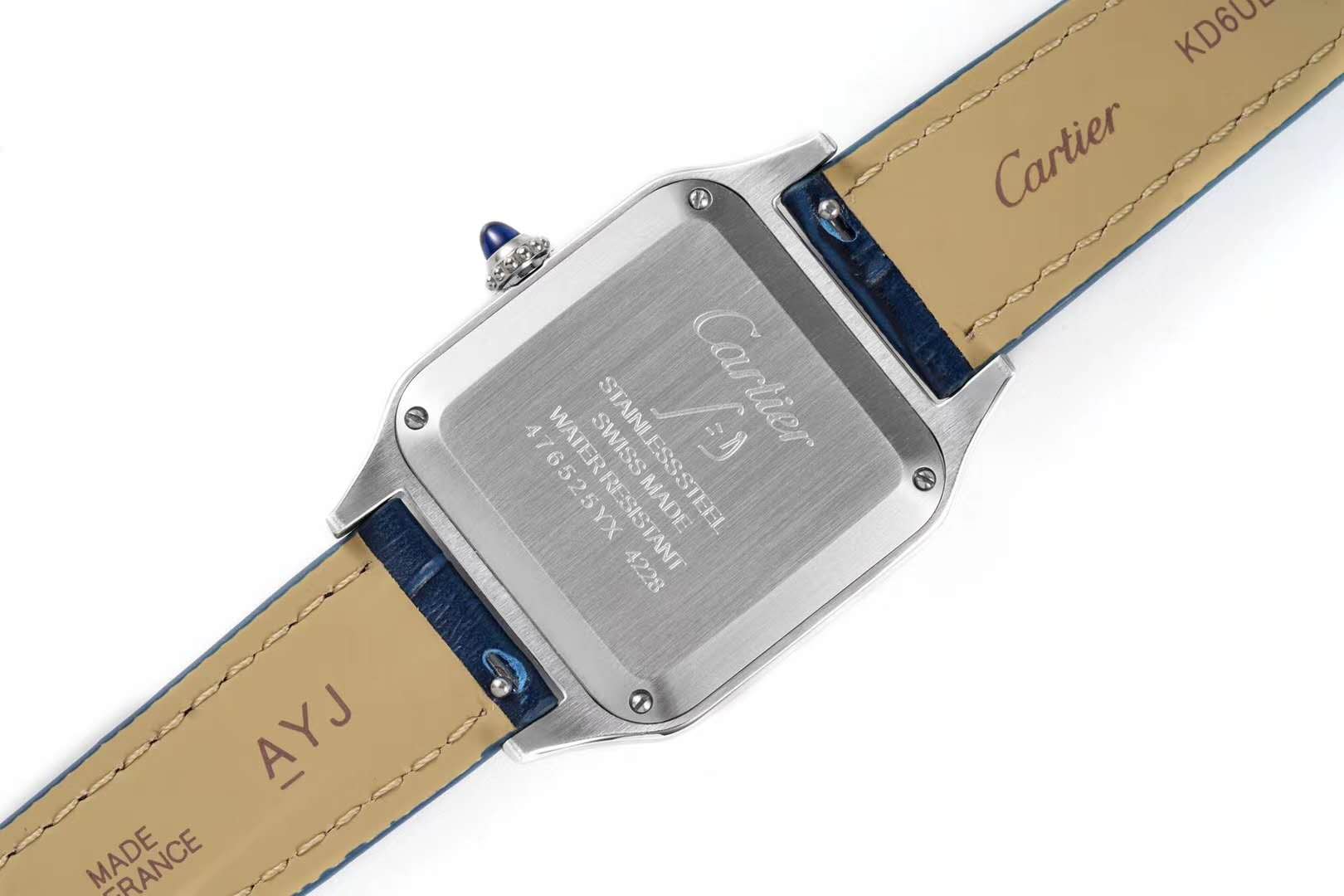 Santos-Dumont White Dial in Steel on Blue Leather Strap